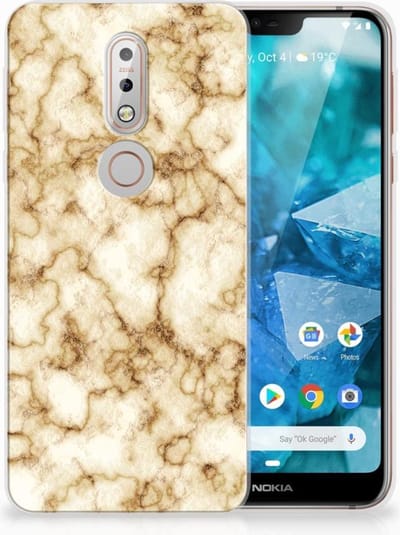 Nokia 7.1 TPU Siliconen Hoesje Marmer Goud