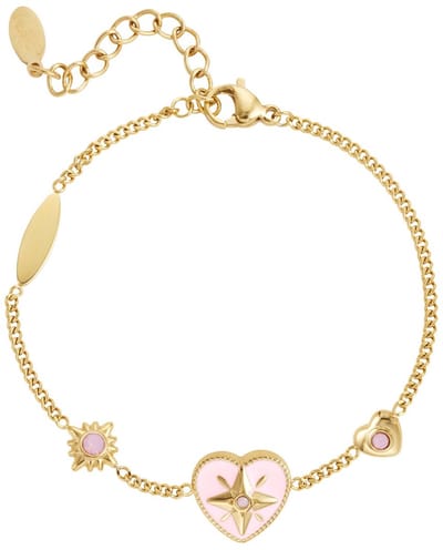 Joy Ibiza - hartjes armband - roze emaille hartje - lobster sluiting - armband party boho - bohemian style - stainless steel - ip/pvd goldplated