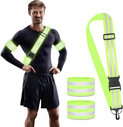 Verstelbare Reflecterende Veiligheidsriem met 2 Reflecterende Armbanden voor Fietsen en Wandelen, Elastische Reflecterende Straps met Karabijnhaak