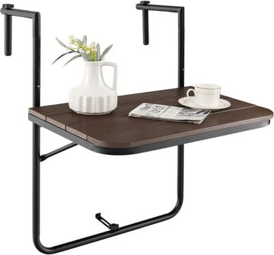 Balkontafel Hangend – Inklapbaar Balkonbar - Hangtafel Voor Aan Het Balkon – Hang tafel Balkon - Vouwtafel - Wandtafel –Zwart met bruin