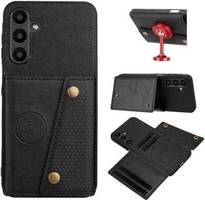 PU Bescherm-Hoes Cover met 4 Pas-vak geschikt voor Samsung Galaxy A57 - Zwart