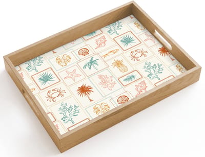Dienblad hout 40x30 cm - Schootdienblad - Kust - Zee - krab - Palmboom - Borrelplank rechthoek - Plateau dienbladen