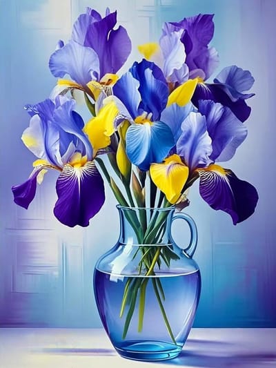 5D Diamond Painting set, diamantschilderij met paarse irisvaas, doe-het-zelf voor beginners en volwassenen, kunsthandwerk met ronde diamanten, kunst met diamanten voor woondecoratie en cadeau-idee, 30