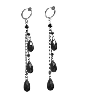 Klem oorbellen -lang -kralen -zwart-geen gaatje-Charme bijoux