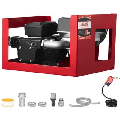 VEVOR brandstofovervoerpomp, elektrische dieselovervoerpomp, 60 l/min, met debietmeter, automatische afsluitklep, 2 slangen, 13,7 m opvoerhoogte, voor kerosine en biodiesel.