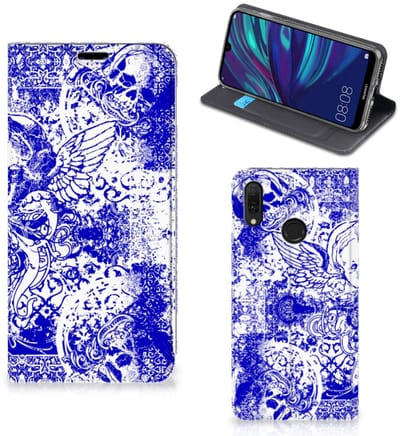 Mobiel BookCase Huawei Y7 hoesje Y7 Pro (2019) Angel Skull Blauw