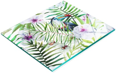 Decoratieve glazen keukensnijplank met tropische toekanmotief, 60x52 cm