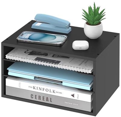 Houten bureau-organizer met 3-laags opbergbureauplank - ideaal voor kantoor