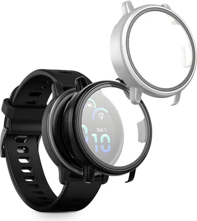 kwmobile 2x cover geschikt voor Garmin vivoactive 6 (42mm) / Active 6 - Fitnesstracker cover van gehard glas en kunststof frame set zwart / zilver