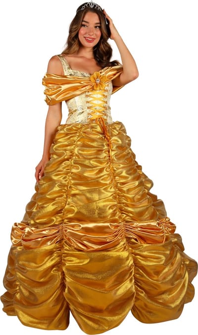 Prinsessen Jurk Dames - Verkleerkleren Vrouwen - Prinses - Delicatie Details - Inclusief Uitlopende Onderrok - Goud - Maat M