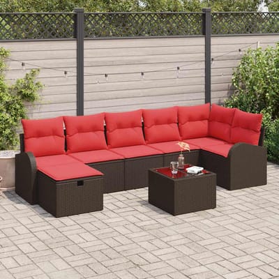 vidaXL Bankstel 8 st 7-Aantal zitplaatsen Bruin en Rood poly rattan