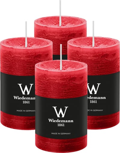 Wiedemann Cilinderkaars/stompkaars - 4x - rustieke kaars - rood - 6 x 9 cm - 30 branduren