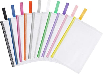 Documententas B5 met 10 Waterdichte Ritszakken, Mesh Plastic Bestandenmap voor School, Thuis, Kantoor en Reizen, Verkrijgbaar in 5 Kleuren