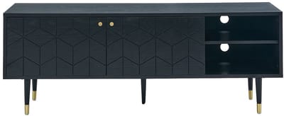Vente-unique Tv-meubel met 2 deurtjes en 2 vakken in eikenfineer - Zwart en goudkleurig - PARIOMA
