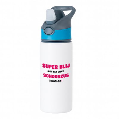Hacebo® - super blij met een lieve schoonzus zoals jij waterfles met rietje blauw - Zus - de liefste schoonzus - verjaardag - cadeautje voor zus - zus artikelen - kado - geschenk - water fles - 650ML