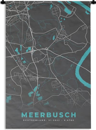 Wandkleed - Wanddoek - Blauw – Duitsland – Plattegrond – Stadskaart – Kaart – Meerbusch - 120x180 cm - Wandtapijt
