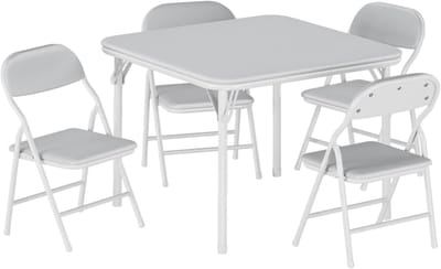 5-Delige Opvouwbare Kindertafel en Stoelen Set - Speeltafel met 4 Stoeltjes - Zacht PU Leer - Geen Montage - Grijs