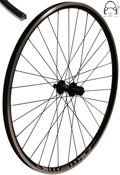 Achterwiel 26 inch - Loopwiel V-profiel - Fietsreparatie - Holle kamer velg - 26 inch - Zwart