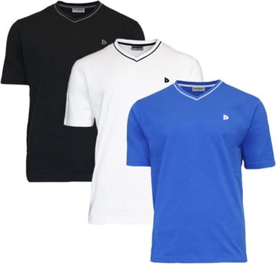 3-Pack Donnay - T-shirt (Jason) - Sportshirt - V- Hals shirt - Heren - Black/White/Royal blue (480) - maat S