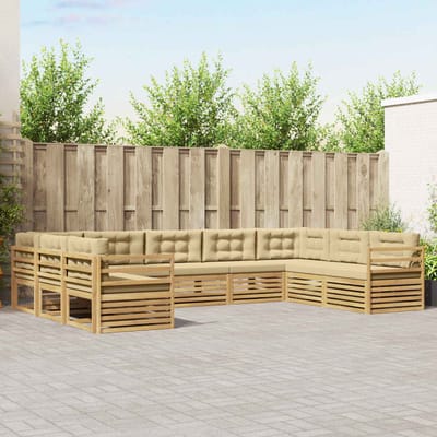 vidaXL - Buiten - bank - set - 9 - st - Wit - en - Beige - Massief - Acacia - Hout