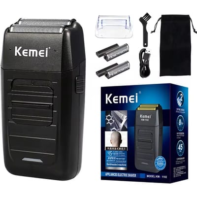Kemei Oplaadbare Draadloze Scheerapparaat voor Mannen Twin Blade Vergeldende Baard Scheermes Gezichtsverzorging Multifunctionele Sterke Trimmer KM-1102