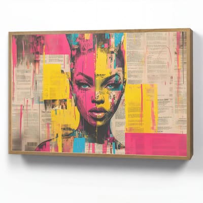 Wandlamp 90x60 cm - Oplaadbaar - Vrouwengezicht - Krantenpapier - Abstract - Roze - Wandlampen binnen woonkamer - Slaapkamer lamp - Decoratieve nachtlamp - Vloerlamp draadloos