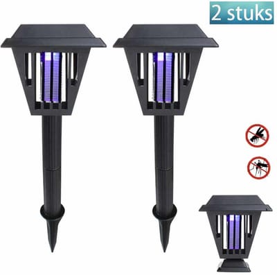 Meedeer 2-in-1 Solar Tuinverlichting en Muggenlamp-Gazonlamp Grondverlichting Op Zonne energie (2 Stuks)-LED/UV Tuinverlichting-Insectenlamp-8-10 Uur Buiten Verlichting-Twee schakelaars- Waterdicht-Ideaal voor de zomer-Tuin