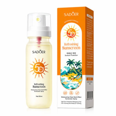 SADOER Zonnebrand Spray SPF 50+ PA+++ | Sunscreen Spray Gezicht & Lichaam | UV Bescherming UVA UVB | Hydraterend Hyaluronzuur | Zinkoxide Minerale SPF | Tinted Sunscreen | Primer Effect | Waterbestendig | Oliecontrole | Anti Aging | 90ml