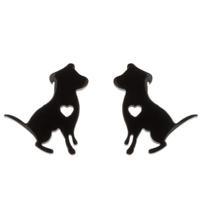 Gading® dames RVS oorknoppen met hondje-zwart-9mm-13mm