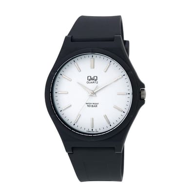 Q&Q VQ66J001Y -Horloge - Polshorloge - Sport - Analoog - Mannen - Heren - Plastic band - Overig - Cijfers - Kunststof - Zwart - Wit - Zilverkleurig