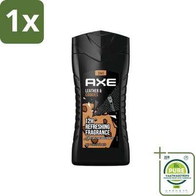1 x Axe - 3-in-1 Douchegel - Leather & Cookies - 100% Plantaardig - 250 ml - Douchegel - Geur - Lichaam - Gezicht - Haar