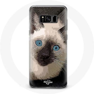 Case voor Samsung Galaxy S8 Zwart-witte Siamese kat met blauwe ogen