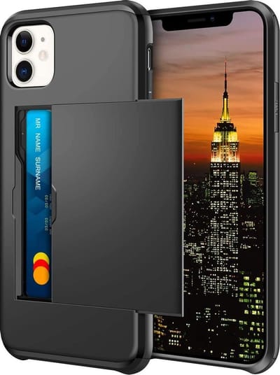 Pasjeshouder Hoesje Geschikt voor Apple iPhone 11 – Shockproof Hardcase Backcover met Verborgen Kaartvak – Zwart