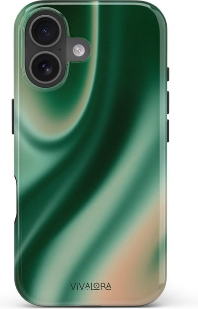 VivaLora Tough Telefoonhoesje iPhone 16 met MagSafe - Satin Shimmer Print - 2-in-1 Phone Case - Hard Case & Siliconen Backcover - Extra Bescherming - Shockproof Cover - Gradient Groen