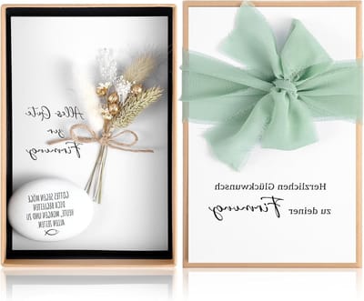 Cadeauset voor Firming met Geld, Wenskaart, Gedroogde Bloemen en Gelukssteen - Persoonlijke Decoratie en Geschenkband