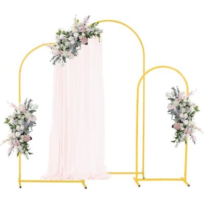 VEVOR Trouwboog, Set van 3, Achtergrondstandaard van 1,2/1,5/1,8 M, Goudkleurige metalen Ballonnenboog voor Bruiloften, Verjaardagsfeesten, Diploma-Uitreikingen, Feestdagen en Ceremoniedecoratie