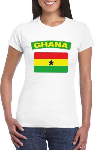 Vlag Ghana t-shirt - wit - met vlag van het land print - voor dames - korte mouwen - supporters S