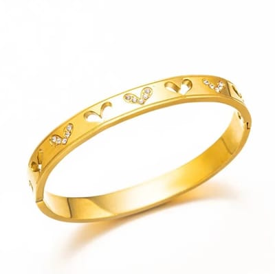 Janix Dames Bangle – Roestvrij Staal – Goudkleurig – Hartjes Cut-Out – Met Zirkonia – Waterbestendig