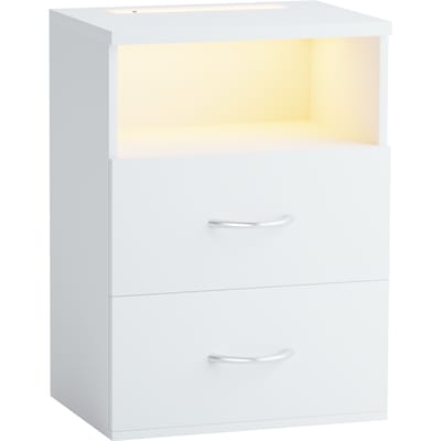 CASARIA Nachtkastje - LED Verlichting Hout 2 Lades 40x28x55cm - Wit