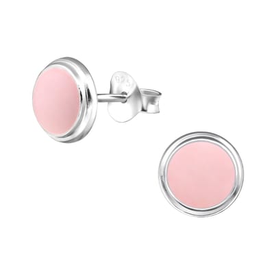 Joy|S - Zilveren ronde oorbellen - 7 mm - roze oorknoppen