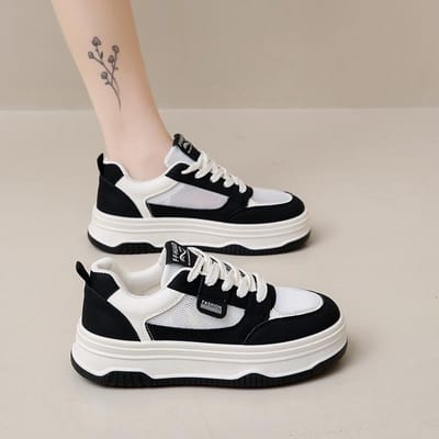 Platform Witte Schoenen Dames Lente Nieuwe Muffin Platform Damesschoenen Veelzijdige Sport- en Vrijetijds Board Schoenen Enkele Schoenen 40 zwart