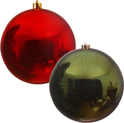 Kerstversieringen set van 6x grote kunststof kerstballen rood en groen 14 cm glans - 3x per kleur