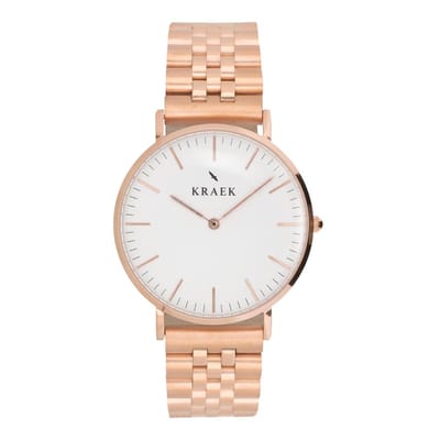 KRAEK Danita Rosé Goud Wit 36 mm | Dames Horloge | Stalen horlogebandje | Schakelbandje | Minimaal Design | Svelte collectie