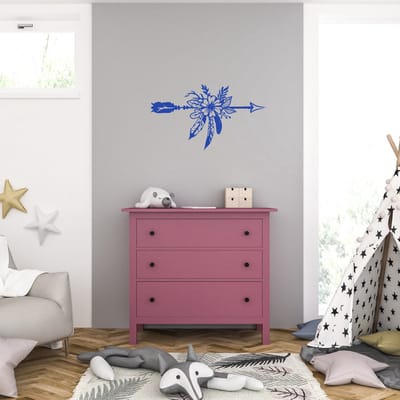 Muursticker - Pijl Met Bloem - 46,4 x 80,8 - Blauw