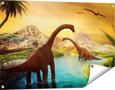 Gards Tuinposter Dinosauri�rs in het Water - Dino's - 90x60 cm - Tuindoek - Tuindecoratie - Wanddecoratie buiten - Tuinschilderij