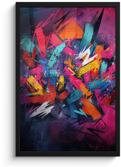 Poster in lijst - Fotolijst 40x60 cm - Posters - Abstract - Explosie - Neonkleuren - Posterlijst zwart - Decoratie - Wanddecoratie woonkamer - Muurdecoratie slaapkamer