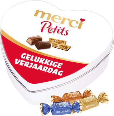 merci Petits geschenkdoos hartje "gelukkige verjaardag" - mix van smaken - chocoladecadeau - verjaardagscadeau - 115g