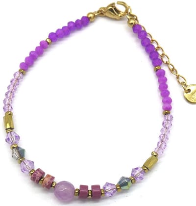 Armband Dames - Kralen en Steentjes - RVS - Verstelbaar 16-21 cm - Lichtpaars