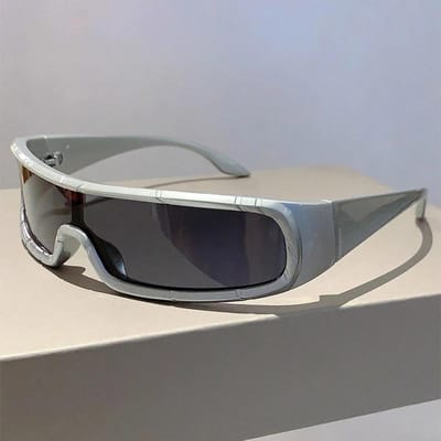 Klassieke Y2k Monoblock Zonnebril Mannen Stijlvol Laatste Punk Futuristisch Buiten Goggle Bril Stijlvol Gewikkeld Ronde Vorm UV400 Bescherming Oogbescherming 1PC black