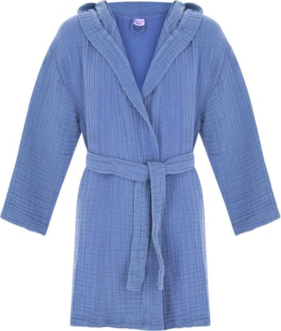 Badjas kind met capuchon - Mousseline 100% katoen - kinderbadjas voor jongens en meisjes - Douche & Zwembad & Strand - lavendelblauw 0/1 jaar